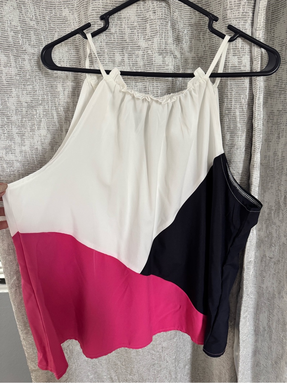 Colorblock Spaghetti Strap Tank Top - White Pink Black
